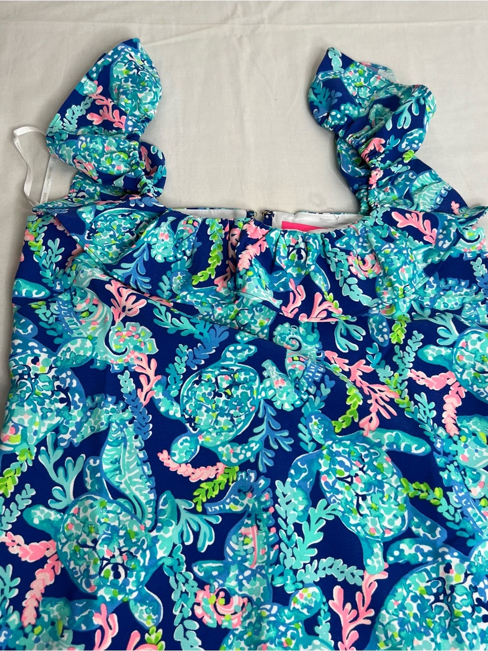 Nwt LILLY PULITZER Zoya Ruffle Romper -Corsica Blue Turtle Villa- Size 8 - Picture 6 of 9